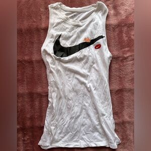NIKE white muscle tank active dri fit gym top logo